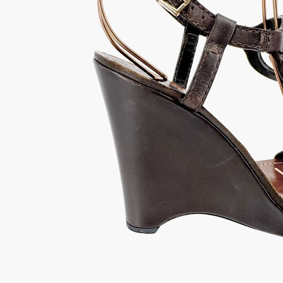 Gucci GG Interlock Cutout Wedge Sandals Size 7.5 Brown Leather Logo Platform - Picture 10 of 16